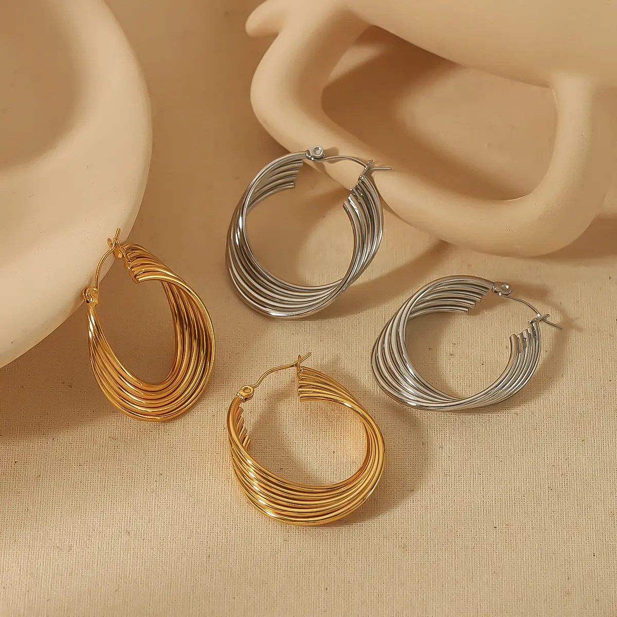 1 Pair Simple Classic Style Ethnic Style Twist Strips Stainless Steel  Gold Color Women's Hoop Earrings h5 